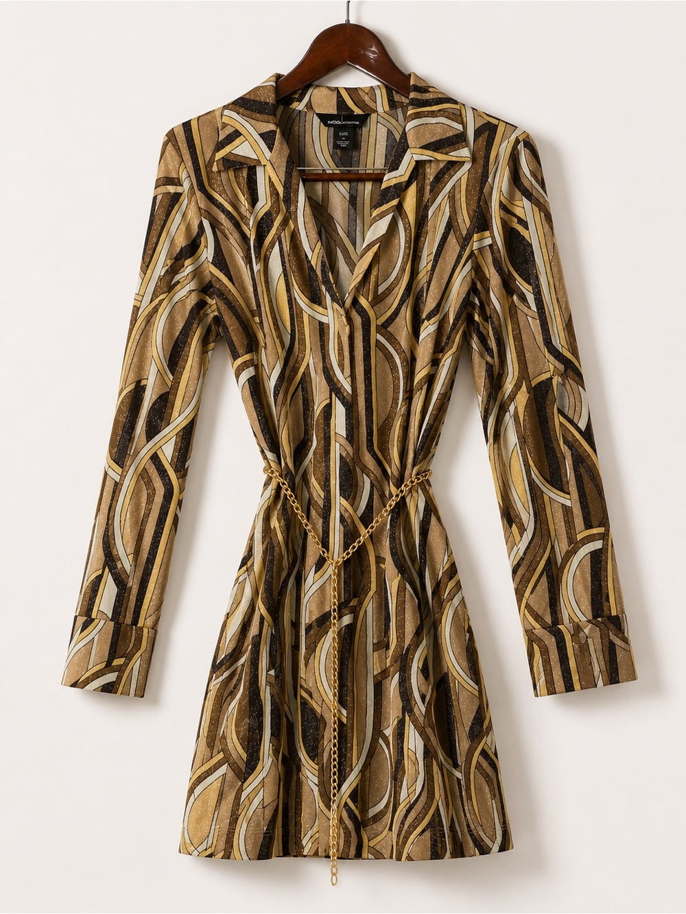 Moda International Y2K Metallic Geometric Chain Belt Dress M